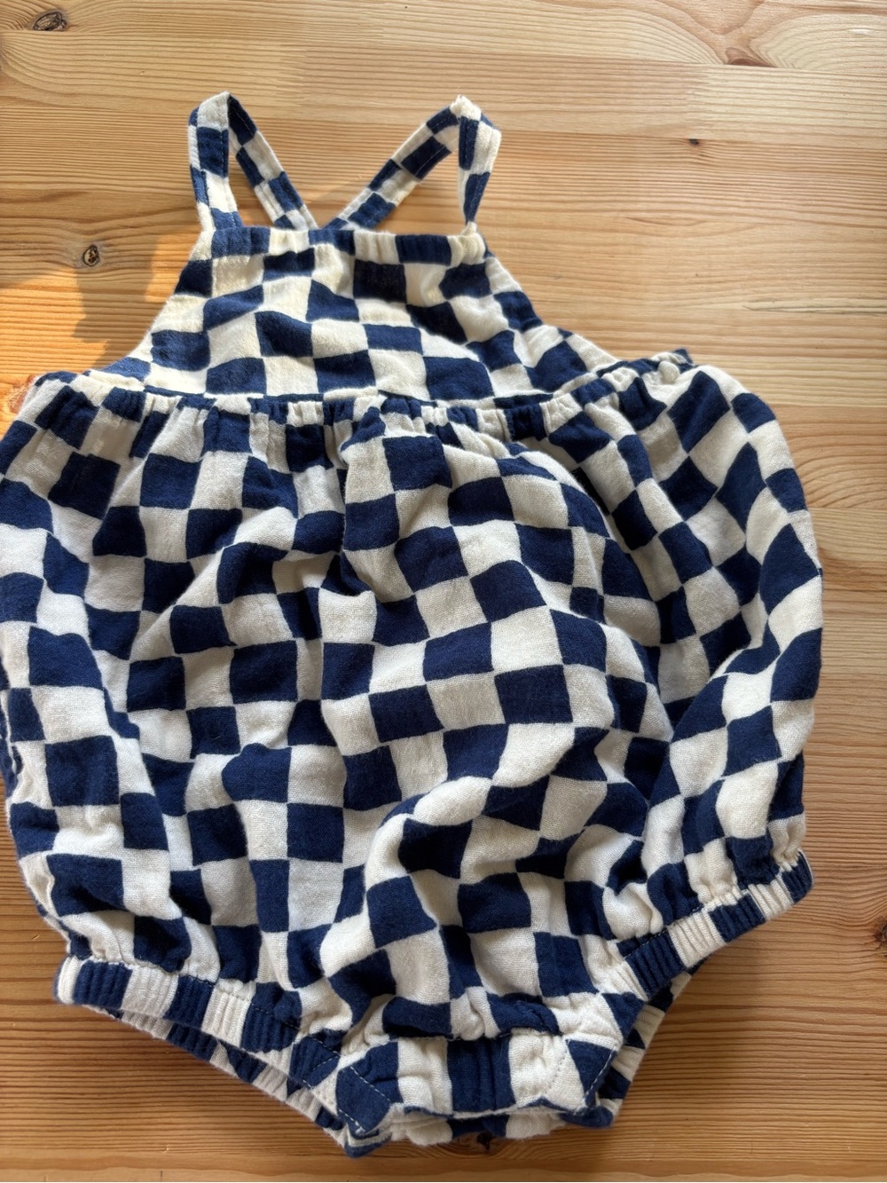 Hanna Andersson Navy and Cream Checkerboard Bubble Romper